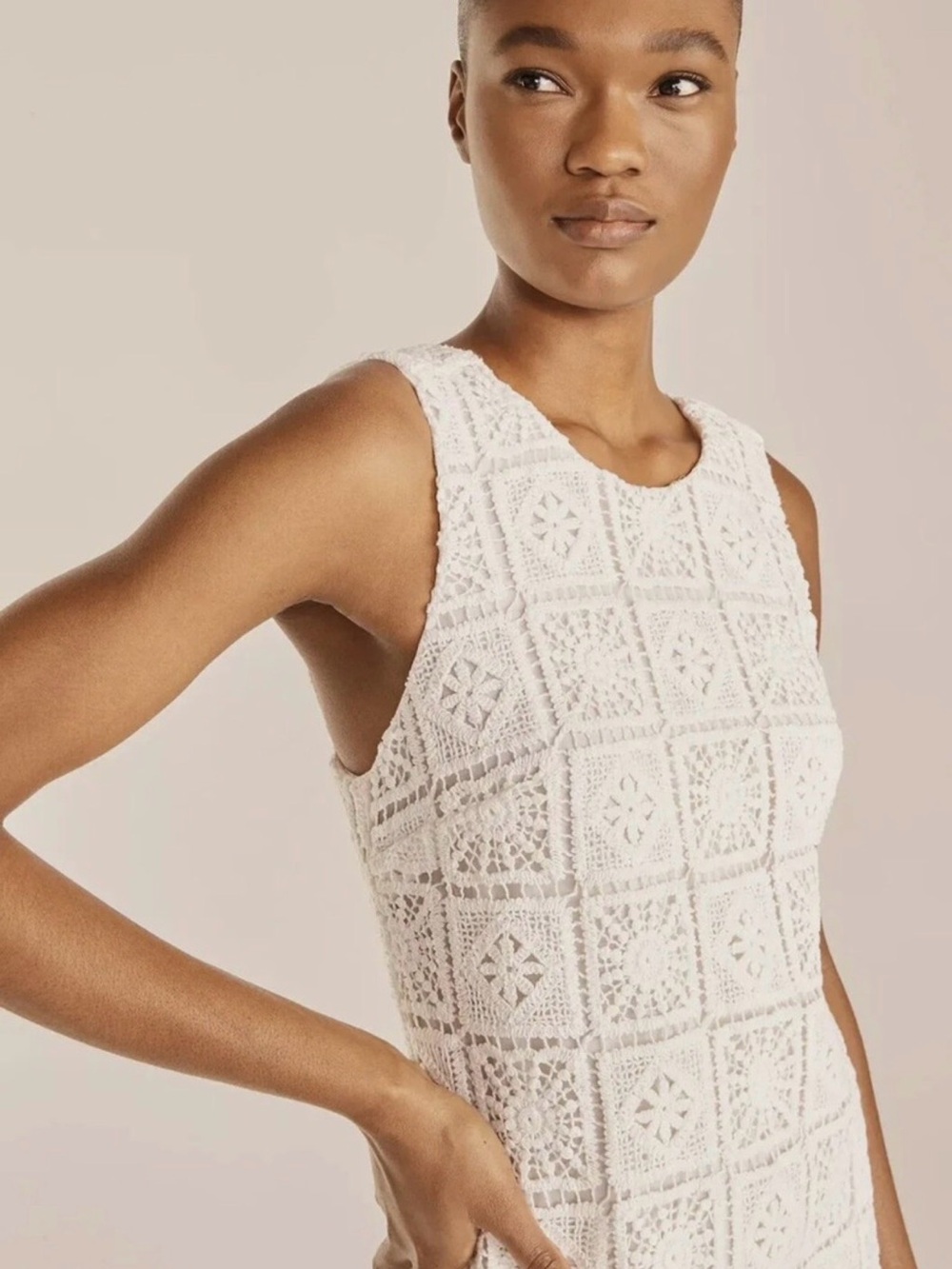 Rebecca Taylor White Crochet Mini Dress‎ Macrame Lace Shift Snow Sleeveless 0 XS